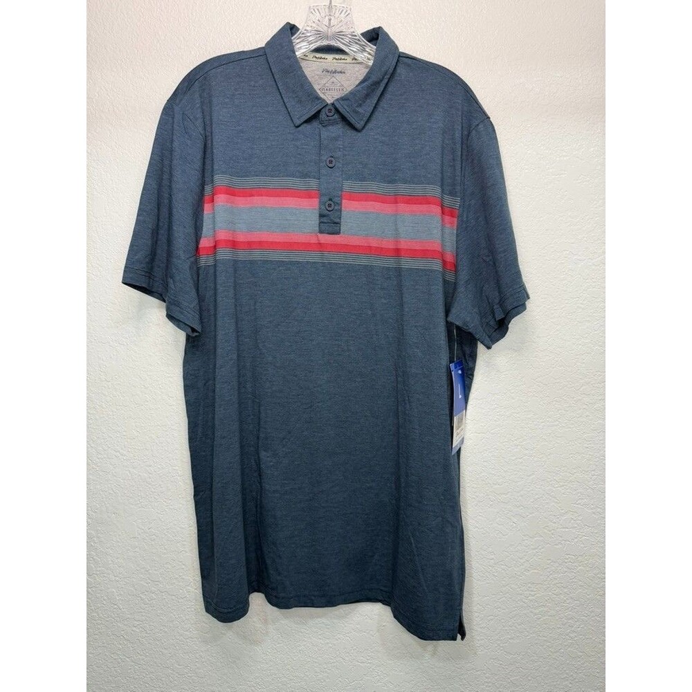 Flag & Anthem Polo Shirt Mens Large Blue Red Stripe Madeflex Golf Shirt 497